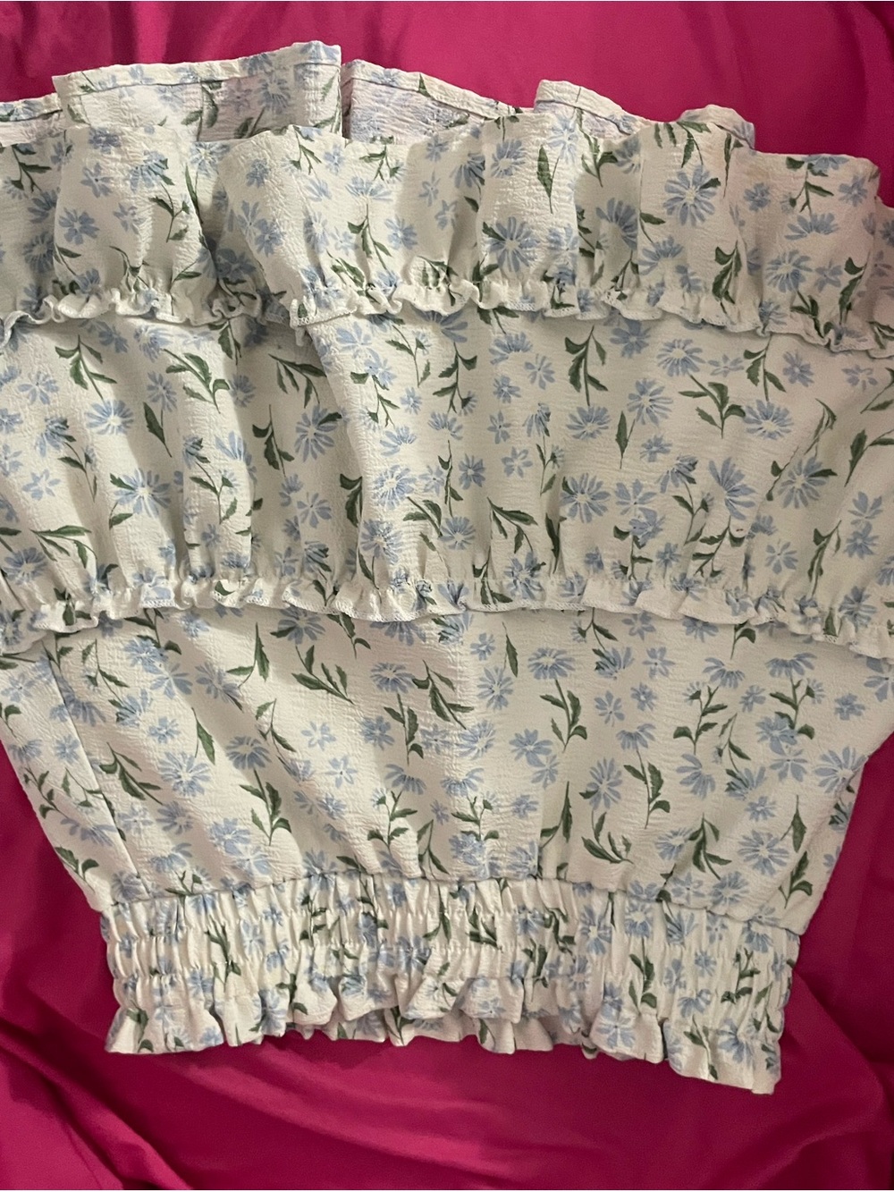 Altar'd State White Top with Light Blue Floral Print